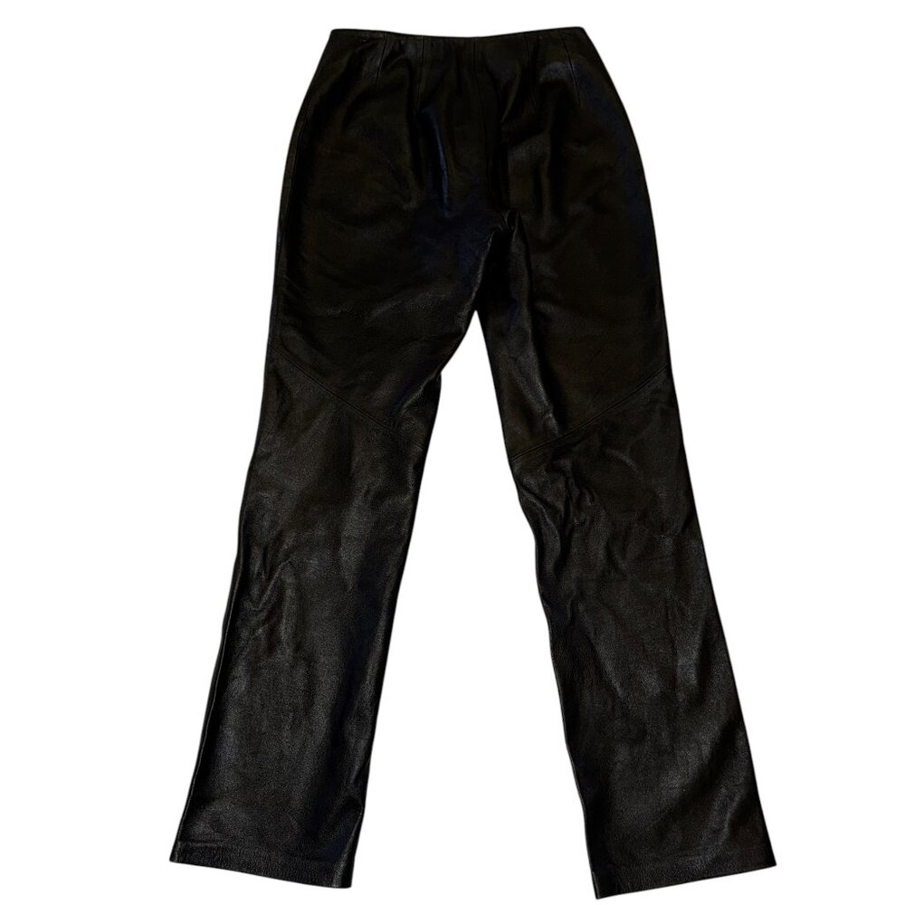 Vintage Yvonne Marie Black Leather Pants | Flat Front | Straight Leg | Size 4 - Picture 5 of 10